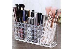 Ubitree Organizzatore per trucco pennelli, 3 fessure acriliche di cristallo cosmetico per mascara matita sopracciglia, pennello trucco organizzatore per ufficio, vanità camera da letto bagno