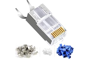 KUYIA 30 Pack CAT7 Shielded RJ45 Connector Ethernet Connector Modular Plug with Load Bar and RJ45 Boots Blue Insulation Diameter 1.25-1.35mm (Blue)