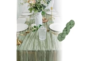 CARPLUSSTUDIO Sage Green Table Runner - Cheesecloth Table Runner 90x400cm | Rustic Gauze Fabric Tablecloth for Boho Wedding, Holiday Party, Baby Shower & Birthday Decor