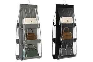 LXTaoler Set di 2 organizer da appendere per borsa, 6 tasche, resistente alla polvere, per armadio, armadio, ripostiglio, salvaspazio, lavabile (nero + grigio)