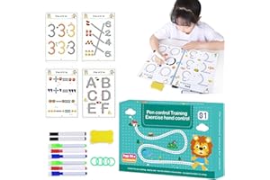TANGDUDU Scribble Smart Workbook, Reusable Tracing Books for 3,4,5,6 Year Olds, Preschool Activity Books, Handwriting Practice Books, Wipe Clean Activity Book, Pen Control Line Tracing Workbook (64 Pages)
