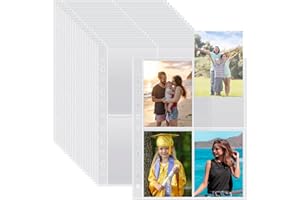 BAFUMIU Zestaw 50 koszulek na zdjęcia A4 z 400 przegródkami na segregatory 2/3/4, przezroczyste koszulki na kartki pocztowe z 4 przegródkami, przezroczyste koszulki A4, do uzupełniania albumów ze zdjęciami