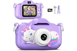 AONISE Macchina Fotografica Bambini, Regalo Bambina/Bambino dai 3 ai 12 anni, Fotocamera Bambini selfie, 32 GB, Videoregistratore HD 1080P, Regalo di Natale/regalo di compleanno/Giochi Bambini