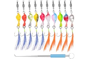 DXLing Lot de 10 Cuillère de Peche Truite Spoons UV-Actif et Phosphorescentes 3 g 4 g Clignotant pour Truite avec Décrocheur d'Hameçons de Pêche Kit de Leurres pour Truite, Pêche, Truite