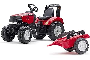 Falk – Trattore a Pedali Case IH con rimorchio, a Partire dai 3 Anni, Fabbricato in Francia, Volante direzionale con clacson, Sedile Regolabile – 996AB