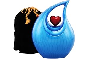 URNS OF DIGNITY Urnen für Asche, Herz-of-Liebesurne Urne Erwachsene, Beerdigung, Kolumbarium oder Zuhause, Einäscherungsurnen menschliche 220 Kubikzoll: mit Samtbeutel (blau)