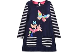 VIKITA Vestito Manica Lunga Striscia T-Shirt Cotone Bambine e Ragazze Lh4779