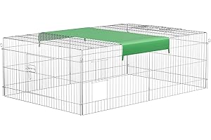 Wiltec Freilaufgehege für Kleintiere, 216 x 116 x 65 cm, stabiles und sicheres Laufstallgitter mit Sonnenschutz und 4 Öffnungen