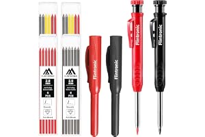 flintronic Set med 8 snickarpennor med 26 stift – För byggarbetsplatser – Med fodral – Robust byggpenna för arkitekter