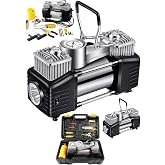 moonshop &Ccedil;ift Pistonlu Ara&ccedil; Lastik Şişirme Kompres&ouml;r&uuml;, &Ccedil;ok Renkli, 12V, 150 PSI, LED Aydınlatmalı, Taşıma &Ccedil;antalı, Lastik Tam