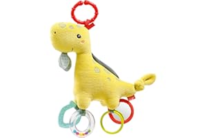 Fehn Juguete de actividades Dino, Juguete de motricidad con anillo de sujeción, Juguete para bebés con elementos de agarre, Juguete para agarrar y descubrir, Peluche para bebés y niños pequeños