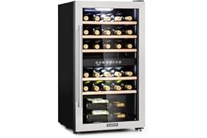 Klarstein Cantinetta Vino, Cantinetta Vino Refrigerata a Zona Doppia per Interno/Esterni, Frigo Bar, Cantina Vino con Vetrina, Mini Bar con Protezione UV, Frigo Vino Touch, 5-22°C, 29 Bottiglie