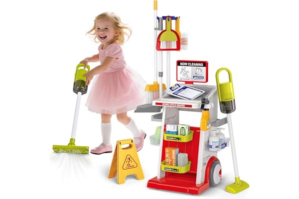 Kit de nettoyage pour enfants, aspirateur avec fonction d'aspiration et sonore, balayette, jouet pour le nettoyage de la maison, pour garçons et filles