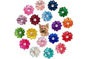 RDWESZOD 20 Paia di Accessori per Animali Domestici, Testa di Fiore con Fiocco in Gomma per Capelli a Forma di Petalo con Perla, per Gatti, Feste di Compleanno