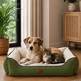Jungolica Lucy K&ouml;pek Yatağı 40 &times; 55 &times; 18 cm Yeşil Ekru - Y&uuml;ksek Kaliteli Pet Yatağı, Konforlu Minderli, Yıkanabilir, Dayanıkl