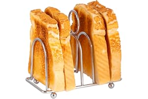 Innoteck Essentials – Porte-toast chromé – 6 fentes pour tranches de pain – Support de refroidissement pour toast – Support de service avec pieds en boule et poignée de transport en boucle –
