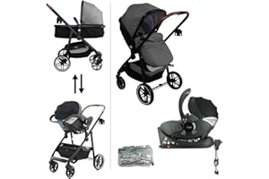 Passeggino combinato 3 in 1 - GIULIA - Seggiolino auto BEONE (grp 0+) consigliato 4 stelle ADAC - Borsa fasciatoio + parapioggia - Nania (romy + ovo + base isofix)