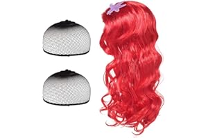 FEXPDL Mermaid Wigs Costume Angels Princess Little Mermaid Costume Kids, Long Curly Red Wig Fancy Dress Up Costume Gifts for Kids Girls Cosplay Halloween Masquerade Birthday Christmas Party (Red)