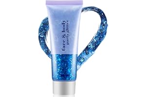 MOFAJANG Gel Glitter Per Il Corpo, Paillettes Blu Per Il Viso, Lozione Scintillante Olografica, Gel Per Viso E Corpo Per Occhi, Capelli, Unghie, Arte Fai-Da-Te, Ideale Per Il Trucco Da Festa, Cosplay(50ml)