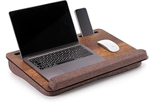 VIGOWOOD Vigo Wood Drewniane Biurko na Laptopa z Poduszką, do Łóżka i Kanapy, Pasuje do Laptopów do 17,3'', Przenośny Stolik z Uchwytami na Tablet i Telefon (Orzech i brązowy)