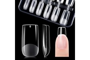 Medium Square Nail Tips for Salon: Gelike EC Soft Gel Nails Tip Easy and Long Last- 120pcs 12 Sizes for DIY Practice Art Design at Home