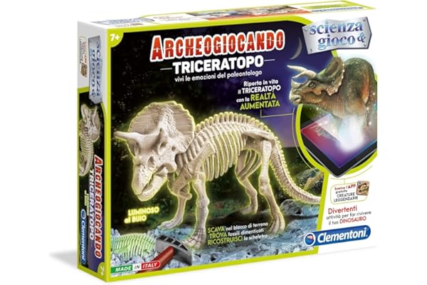 Clementoni Focus Archeogiocando – Jeu d'archéologie (français Non Garanti) Tricératops Multicolore