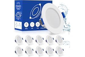 Leselux LED Recessed Ceiling Lights Warm White 5W, 10x IP44 Led Downlights for Ceiling Bathroom, 35mm Slim Recessed Spot Lights 3000K 310LM AC 230V, Round Spotlights Cutout Φ70-90mm, Beam Angle 120°