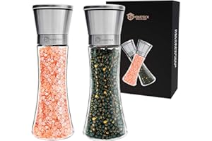 HomeTeck Moulin à Poivre et Sel, Broyeurs en Acier Inoxydable Brossé et Verre, Broyeur en Céramique Réglable