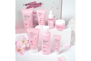 LAIKOU Japan Sakura zestaw do pielęgnacji skóry, zestaw do pielęgnacji twarzy, dla nastolatek i dziewcząt (7 sztuk)