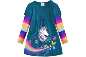 VIKITA Mädchen Kleider Langarm Baumwolle Kinder Kleid Süßes Muster Gr.86-128