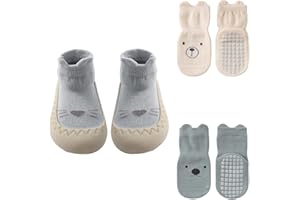 TIANNAIT 1 paio di calzini per neonati con 2 paia di calzini da pavimento, antiscivolo e carini cartoni animati, scarpe morbide a maglia, scarpe da pavimento per neonati, scarpe per bambini, Blu, Taglia unica