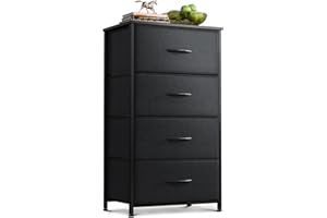 Coleshome Tall Chest of Drawers Bedroom, Small and Narrow Drawers with 4 Fabric Drawers, Wooden Top, Sturdy Steel Frame, Suitable for Bedroom and Living Room, 40 x 30 x 80 cm, Black
