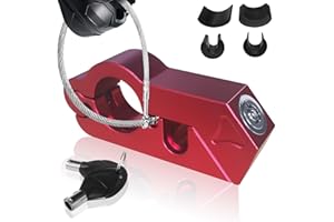 LGVOA Blocco Freno Moto+Blocco Casco, Blocco Manubrio Moto in Alluminio, Lucchetto Moto Universale, Protezione Antifurto per Moto Scooter Bicicletta ATV (Rosso)