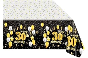 Nappe 30 ans Noir et Or Anniversaire,Nappe Fête 30 ans Anniversaire,Plastique Nappe Table Happy 30th Birthday 137x274cm Couverture Rectangulaire Nappe Party Linge de Table à Manger Cuisine Banquet