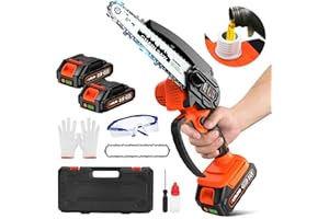 Olmlmo Mini Motosega Con Batteria, Motosega a Batteria Da 6 Pollici 4000 mAh Portatile Con Motosega Elettrica Oliatore Per Piccoli Lavori Di Costruzione e Taglio Del Legno