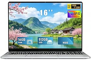 FUNYET 2025 Ordenador Portátil 16 Pulgadas Celeron N100 Quad-Core hasta 3.4GHz Laptop 16GB RAM 512GB SSD Win 11 FHD 1920×1200 USB 3.0 BT 5.0 WiFi 5 HDMI Teclado Retroiluminado Convertible