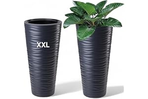‎MELTOM MELTOM XXL Pflanzkübel Slim Rund 3D Effekt - Wellen - Farbe: Anthrazit mit Herausnehmbaren Einsatz, DxH: 35 x 68,5 cm