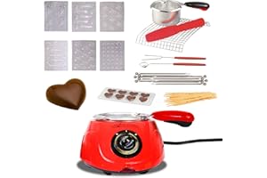 KOOLATRON Total Chef Instant Hot Chocolate Melting Pot Fondue Sets with 8.8oz 250g Capacity Electric Small Chocolatier Machine DIY Candy Cheese Maker 32-Piece Tool Kits Kids Birthday Gifts Party Workshop Red
