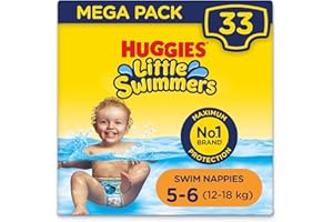 Huggies Little Swimmers, Swim Nappies, Size 5-6 - 33 Pants - Maximum Protection Swimming Nappies with Leak Guards - All-Round Stretchy Waistband