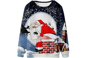GÉNÉRIQUE 2024 Pull de Noel Homme Imprimé Fesses du Père Noël Tee Shirt Grande Taille Manche Longue Casual Sport Pull Imprimé Flocon de Neige Ugly Pull de Noël Moche Drôle Sweat Imprimé Renne Sweat Pas Cher