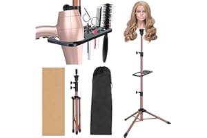 ZQIAN BEAUTY Wig Stand Tripod 55 Inch Metal Wig Mannequin Head Tripod Stand For Hairdressing Training Head Adjustable Wig Tripod Stand with Tool Tray (Latte, Mannequin Head Not Included)