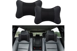 HIAHXC 2 Stück Auto Nackenkissen Kopfstütze, Ergonomische Nackenstütze Auto mit Memory Foam, PU-Leder Autositz Kopfkissen 28x18cm für Autofahren, Reisen, Büro
