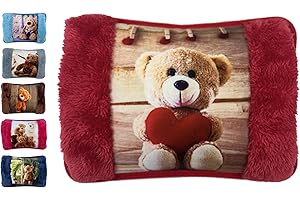 VITBEL Borsa Acqua Calda Elettriche con Morbida Fodera in Peluche; 500 watt;Temperatura max 75°C;utile come Scaldamani e Scaldapiedi;Ideale per Alleviare Dolori Muscolari,Dorsali e Mestruali (Orso-Rosso)