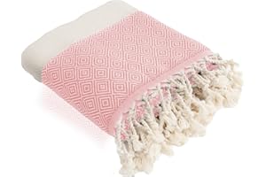 ‎HOLYDAYS HolyDays® Strandtuch XXL 100x180cm aus 100% Baumwolle Oeko-TEX® | Hamamtuch | Badetuch | Saunatuch | Peshtemal | Fouta | Picknickdecke | groß | saugstark | extra leicht | Damen | Herren (Rosa)