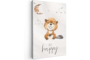 MuchoWow© Cuadros Decorativos Modernos para Sala 20x30 cm Lienzos Decoracion Pared Salon Quadros Decoração Dormitorios Citas - Felices - Niños - Luna - Castor - Acuarela