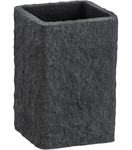 Portaspazzolino In Resina Effetto Pietra - Grigio, 7x7x10.7 Cm, Per Bagno E Trucco - Foto 6