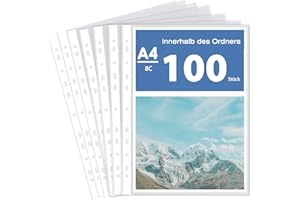 OSIMIG 100 Klarsichthüllen A4, Extra-Stark 80 my Plaid Pattern Prospekthüllen A4, Klarsichtfolien A4 Sammel-Taschen zum Schutz von Papier, Akten & Dokumenten, 11-Loch-Loseblatt Öffnung Oben