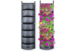 KAHEIGN 7 kieszeni wiszących worków do uprawy roślin, pionowa wisząca ogrodowa doniczka ścienna torba na doniczkę na podwórko ogród dekoracja domu (czarne)