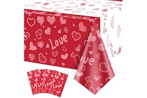 QUERICKY 4 Pack tovaglie di San Valentino, 130x220cm rosso forma di cuore di San Valentino copritavolo per decorazioni di festa di San Valentino, anniversario forniture per la festa, proposta, fidanzamento