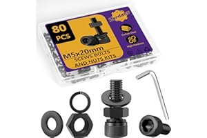 ZERDANS 80 Stk M5 Schrauben Set, M5x20mm Sechskantschrauben Muttern Set, 12.9 Grade Kohlenstoffstahl Zylinderschrauben Innensechskant Schrauben Set,Innensechskantschrauben für Möbelreparatur DIY